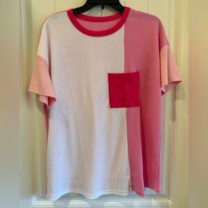 Colorblock Pink & White Short Sleeve Tee 1x